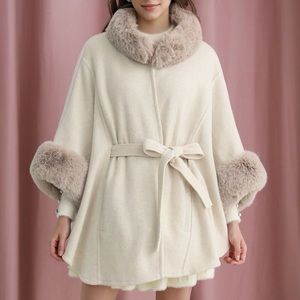 SHEIN Faux Fur Trim Poncho Cape Coat